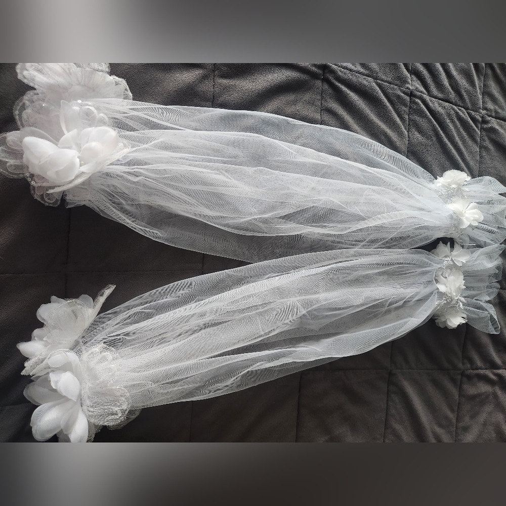 Elegant White Sheer Arm Sleeves with Floral Accents